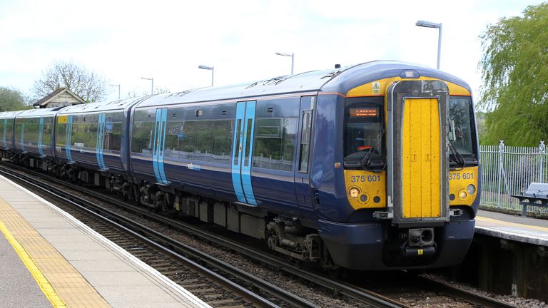 A Southeastern train passes through Wye in Kent. Picture date: Friday April 26, 2019. 