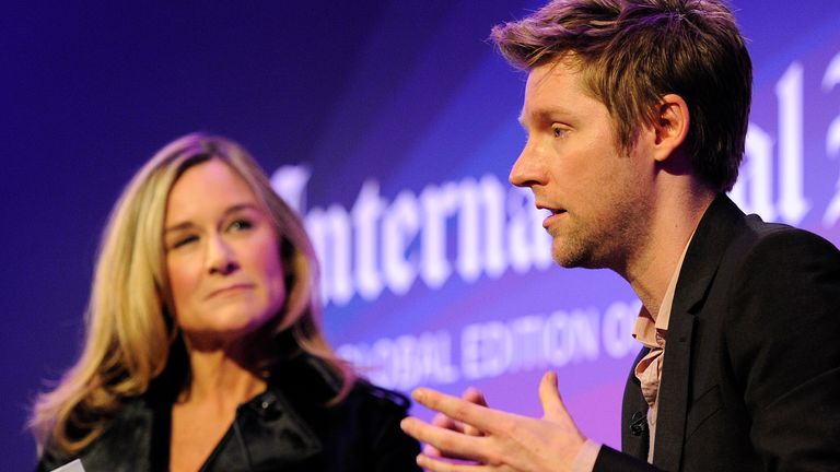 Burberry CEO Angela Ahrendts and Chief Creative Officer Christopher Bailey lead a discussion at the IHT Heritage Luxury conference in London November 9, 2010. 