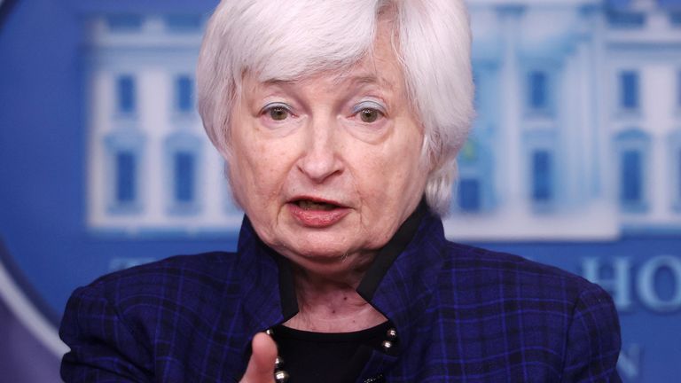 FILE PHOTO: U.S. Treasury Secretary Janet Yellen speaks as she joins White House Press Secretary Jen Psaki for the daily press briefing at the White House in Washington, U.S. May 7, 2021