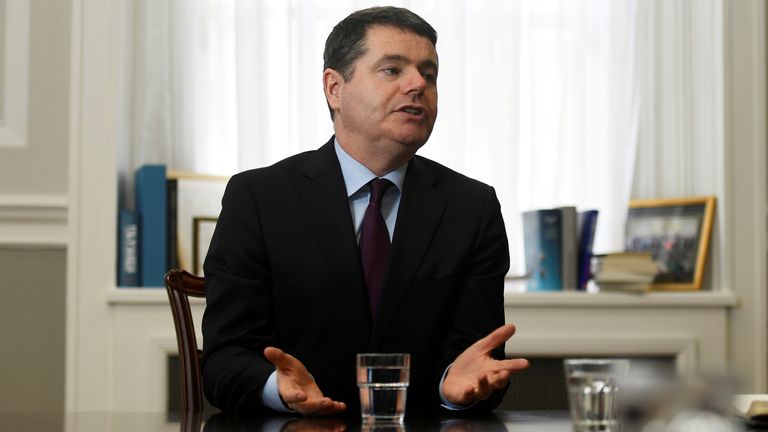 FILE PHOTO: Ireland's Minister for Finance Paschal Donohoe speaks during an interview with Reuters at the Ministry of Finance in Dublin, Ireland, February 5, 2018. REUTERS/Clodagh Kilcoyne/File Photo