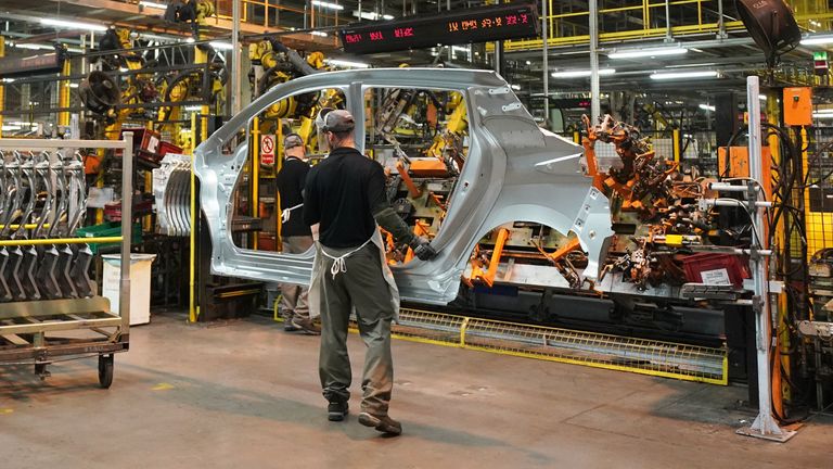 Workers on the production line at Nissan's plant in Sunderland