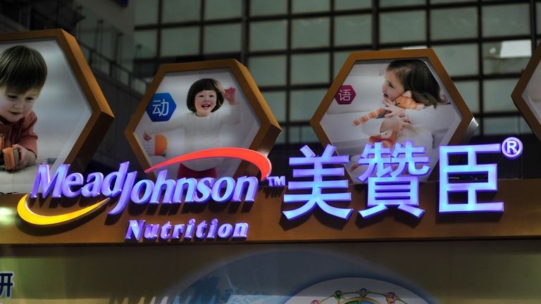 View of a signboard of Mead Johnson Nutrition during an exhibition in Nanjing city, east China's Jiangsu province, 16 May 2015.