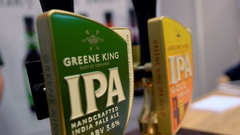 Greene King IPA beer pumps