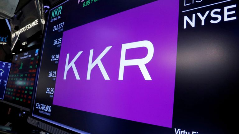 Trading information for KKR & Co is displayed on a screen on the floor of the New York Stock Exchange (NYSE) in New York, U.S., August 23, 2018. 