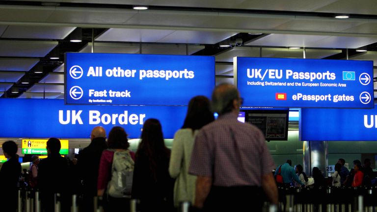 General view of passengers going through UK Border at Terminal 2 of Heathrow Airport.