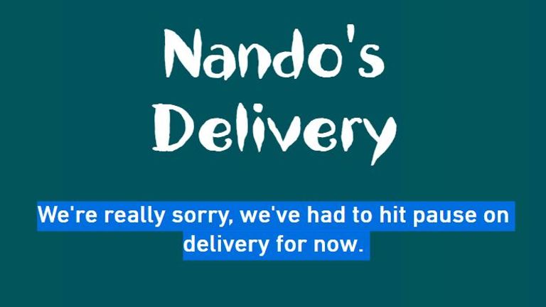 Nando's website delivery suspended