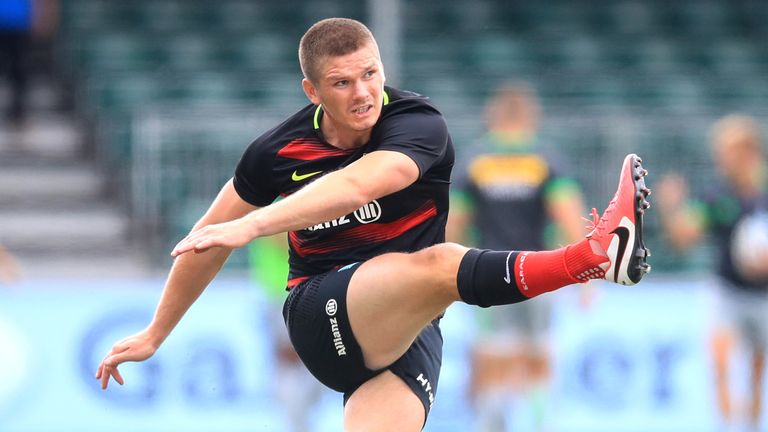 Saracens' Owen Farrell warming up before the Gallagher Premiership match at Allianz Park, London. 22/8/20