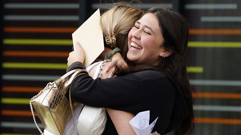 Students at Archbishop Blanch School in Liverpool, receive their A-Level results. Picture date: Tuesday August 10, 2021.