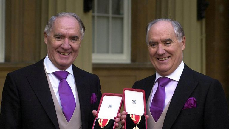 File photo dated 31/10/00 of multi-millionaires Sir David Barclay (left) and his twin brother Sir Frederick after receiving their knighthoods from the Queen at Buckingham Palace. The High Court is set to hear the latest round of the legal battle between Sir Frederick Barclay and his nephews over secret recordings made by a bug placed in the conservatory at the Ritz hotel.