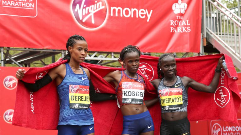 (L-R) Roza Dereje, Brigid Kosgei, Vivian Cheruiyot