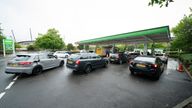 Vehicles, including a fire engine, queue at a petrol station in Manchester, England, Monday, Sept. 27, 2021. British Prime Minister Boris Johnson is said to be considering whether to call in the army to deliver fuel to petrol stations as pumps ran dry after days of panic buying. 
PIC:AP