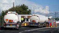 Fuel tankers at the Petroineos Grangemouth Refinery.  