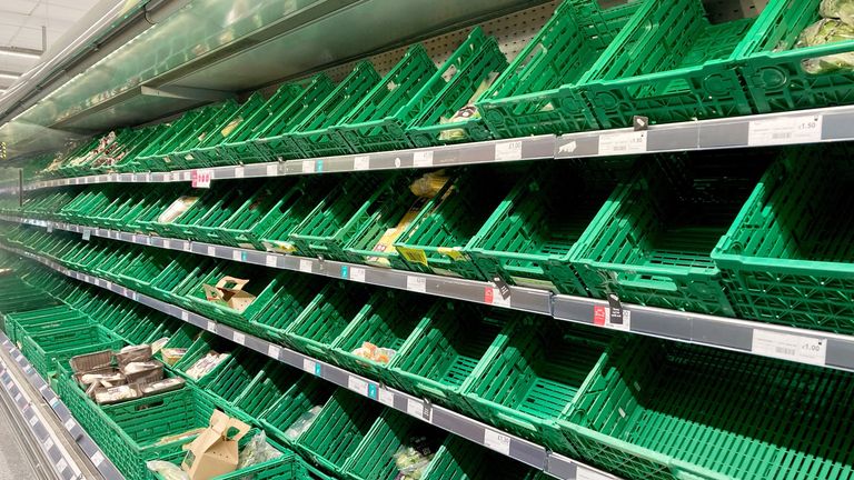 Empty shelves at a Co-op supermarket in Battersea, south London. Picture date: Monday September 13, 2021.