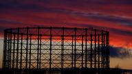 FILE PHOTO: A gas storage facility is seen at sunset in Manchester