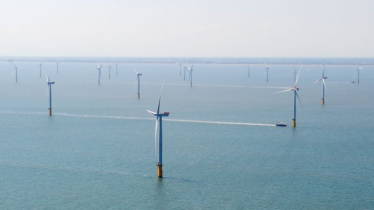 An aerial view showing the new Centrica Energy Lincs offshore wind farm off the Lincolnshire coast