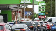 Cars queue outside Asda petrol station in Reading, Berkshire