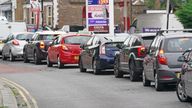 Motorists queue for petrol at a petrol station in Brockley, South London