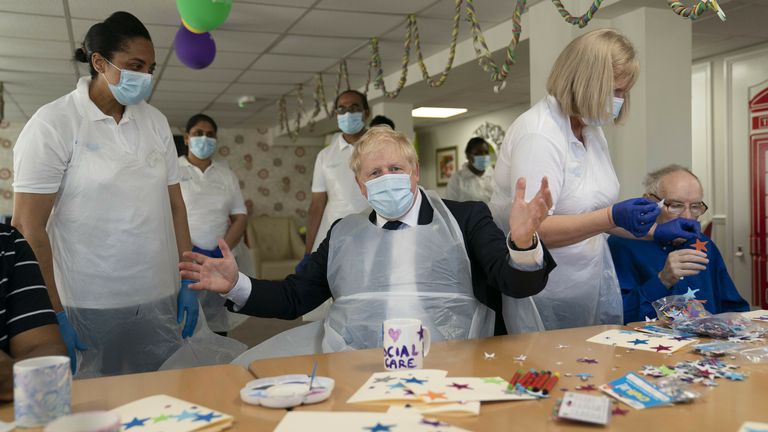 Prime Minister Boris Johnson during a visit to Westport Care Home in Stepney Green, east London, ahead of unveiling his long-awaited plan to fix the broken social care system. Picture date: Tuesday September 7, 2021.