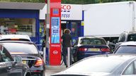 Drivers queue for fuel at an Esso petrol station in Bournville, Birmingham