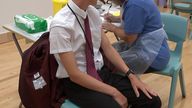 Schoolchildren receive their jabs at Belfairs Academy in Leigh-on-Sea