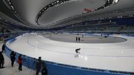 A skater taking part in a test event in Beijing