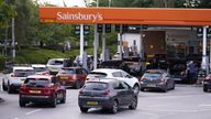 Queues at a Sainsbury's Petrol Station in Colton, Leeds