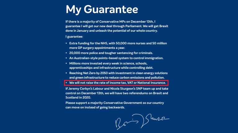 The 2019 Conservative manifesto included a personal 'guarantee' from Boris Johnson that there wouldn't be tax rises