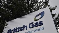 A British Gas sign is seen outside its offices in Staines in southern England