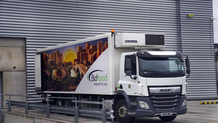 A BidFood lorry, as the company placed an advert for lorry drivers outside their warehouse in Slough, Berkshire. BidFood, one of the UK's largest food wholesalers, which delivers to schools, told ITV News they are experiencing 