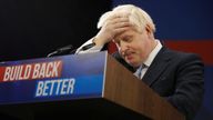 Britain's Prime Minister Boris Johnson reacts as he delivers a speech during the annual Conservative Party Conference, in Manchester, Britain, October 6, 2021. REUTERS/Phil Noble