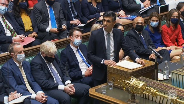 Chancellor of the Exchequer Rishi Sunak delivering his Budget to the House of Commons in London. Picture date: Wednesday October 27, 2021.
