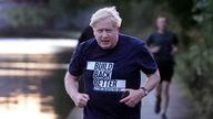 Image ©Licensed to Parsons Media. 06/10/2021. Manchester , United Kingdom. Conservative Party Conference Day Four. Prime Minister Boris Johnson out for a morning run in Manchester on the day he delivers his keynote speech to the Conservative Party Conference. Picture by Andrew Parsons CCHQ / Parsons Media