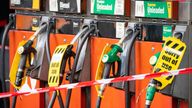 General view of out of use petrol pumps at a petrol station in central London. Picture date: Friday October 1, 2021.