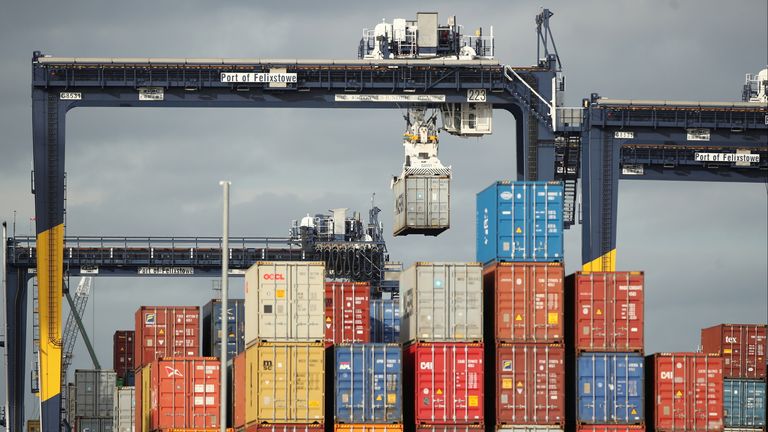 Containers at the Port of Felixstowe, which is hoping to clear the PPE stockpile within four weeks