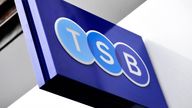 TSB logo on a branch in Baker Street, London on the bank's first day of trading, launched by Lloyds Banking Group, 9/9/2013