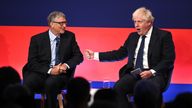 Prime Minister Boris Johnson (right) appears on stage in conversation with American Businessman Bill Gates during the Global Investment Summit at the Science Museum, London. Picture date: Tuesday October 19, 2021.