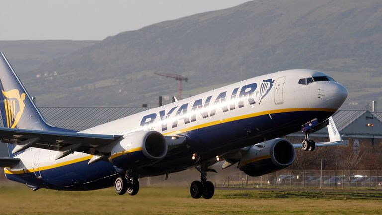 In this Dec. 1, 2008 file photo a Ryanair jet takes off from Belfast City Airport Pic: AP