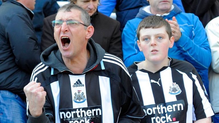 Newcastle United fans cheer on their team during the Premier League football match between Newcastle United and Chelsea FC, at St. James' Park, Newcastle upon Tyne, England...Barclays Premier League..Newcastle United v Chelsea.