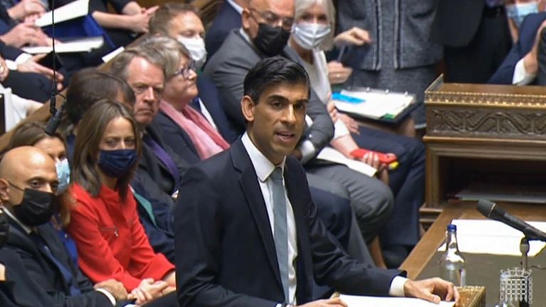 Chancellor of the Exchequer Rishi Sunak delivering his Budget to the House of Commons in London. Picture date: Wednesday October 27, 2021.
