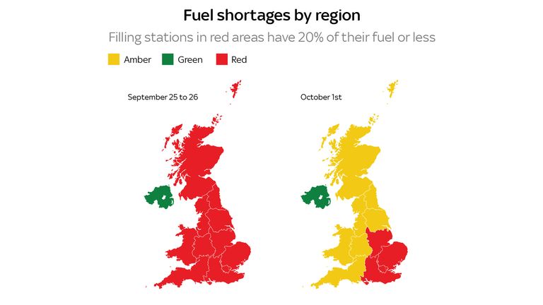 Fuel shortages have improved for most areas but are still not back to normal