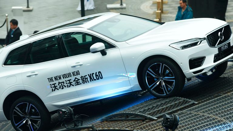 A Volvo XC60 is on display during an automobile exhibition in Hangzhou city, east China's Zhejiang province, 17 November 2017