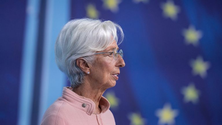 08 September 2021, Hessen, Frankfurt/Main: Christine Lagarde, President of the ECB, speaks at the Bank's press conference in Frankfurt am Main.  Pic: AP