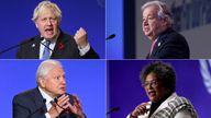 Boris Johnson, Antonio Guterres, Mia Amor Mottley, David Attenborough. Pics: Reuters/AP