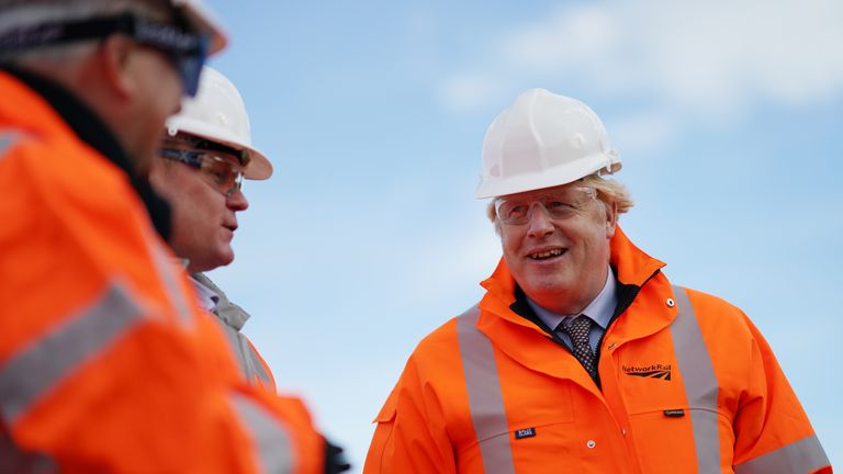 Prime Minister Boris Johnson during a visit to the Network Rail hub at Gascoigne Wood, near Selby, North Yorkshire, to coincide with the announcement of the Integrated Rail Plan. Picture date: Thursday November 18, 2021.
