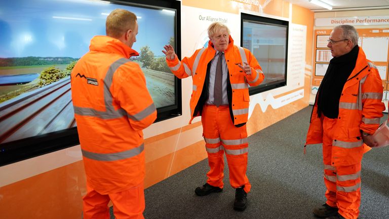 Prime Minister Boris Johnson during a visit to the Network Rail hub at Gascoigne Wood, near Selby, North Yorkshire, to coincide with the announcement of the Integrated Rail Plan. Picture date: Thursday November 18, 2021.
