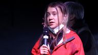 Climate activist Greta Thunberg speaks at a Fridays for Future march during the UN Climate Change Conference (COP26), in Glasgow, Scotland, Britain, November 5, 2021. REUTERS/Hannah McKay