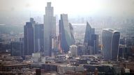 An aerial view of the City of London skyline, including the Leadenhall building, the Gherkin, 20 Fenchurch Street, 22 Bishopsgate and The Scalpel. Picture date: Friday July 9, 2021.