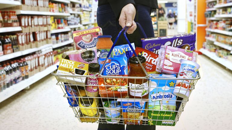 Undated handout photo issued by Premier Foods of products made by the company in a supermarket basket. Mr Kipling maker Premier Foods has seen sales jump in recent weeks as the coronavirus outbreak has driven demand for store-cupboard items.