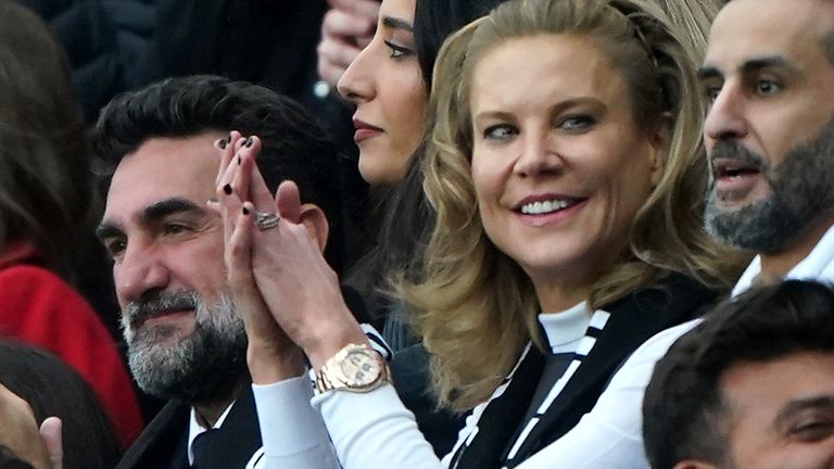 New Newcastle United chairman Yasir Al-Rumayyan (left) and Amanda Staveley prior to kick-off in the Premier League match at St. James' Park, Newcastle. Picture date: Sunday October 17, 2021.