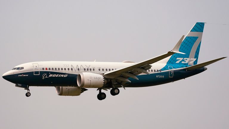 A Boeing 737 MAX aircraft completes a test flight in Seattle. Pic: AP